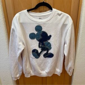Disney Mickey Mouse Denim Blue White Crewneck Sweatshirt Size Large